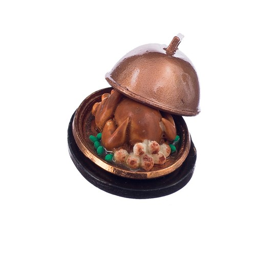 1:12 Dolls House Miniature Accessory Roast Turkey on Plate Kitchen Items