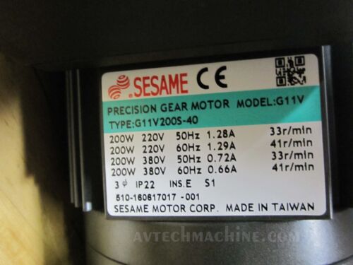 Sesame Motor Chip Auger G11V200S-40 3 Phase 220V//380V Ratio 1:40