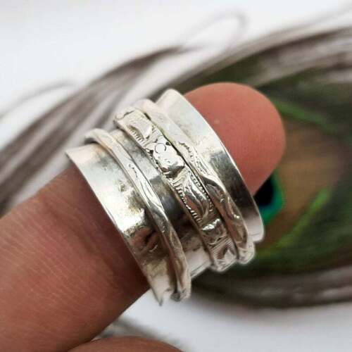 Solid 925 Sterling Silver Meditation Spinner Handmade Jewelry Ring All Size 4 