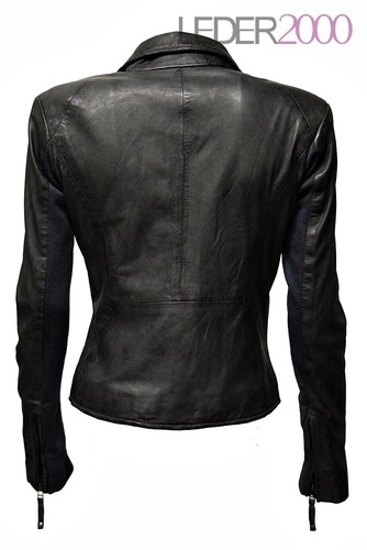 Echte Damen Lederjacke Leder Lammnappa Biker knautschig Grau Dunkelgrau
