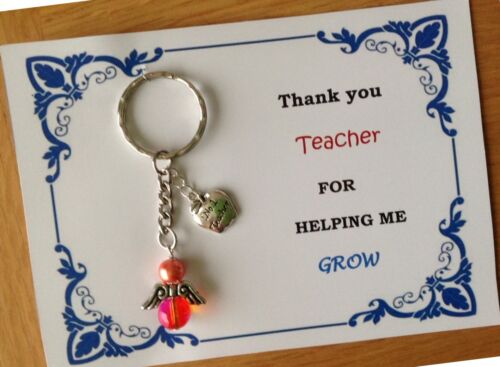 Personalised Thank you teacher keepsake angel keychain gifts keyring card set 