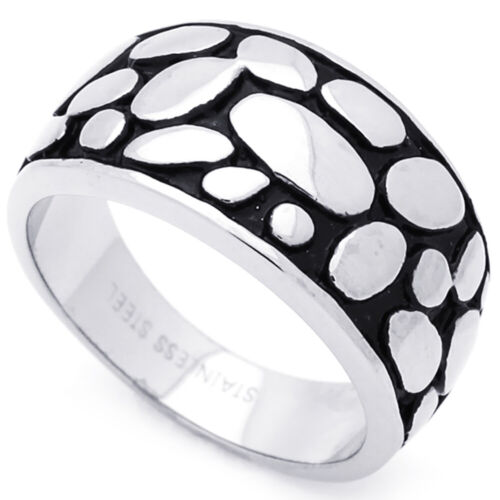 Men Fashion 12MM Stainless Steel Pebble Patterned Ring