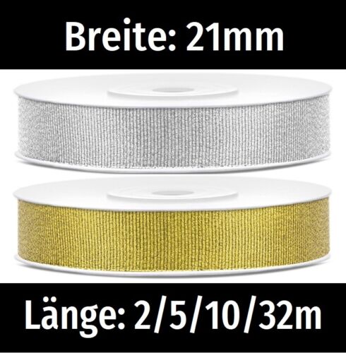 Brokatband 21mm 0,14//m Lurexband Gold Silber Dekoband Geschenkband Schleifenband