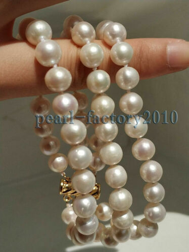 Details about   natural 3 Row 9-10mm south sea  White  Pearl Bracelet 14k AAA 