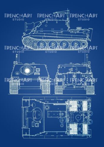 Poster Sturmtiger german assault gun WW2 drawing blueprint armor patent print