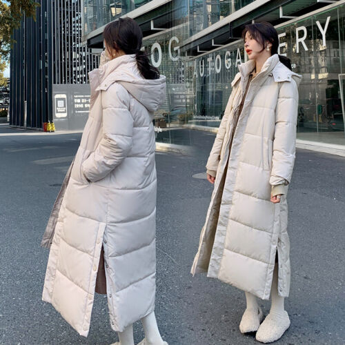 Women Ankle Length Down Cotton Coat Winter Parka Lady Hooded Padded Overcoat New