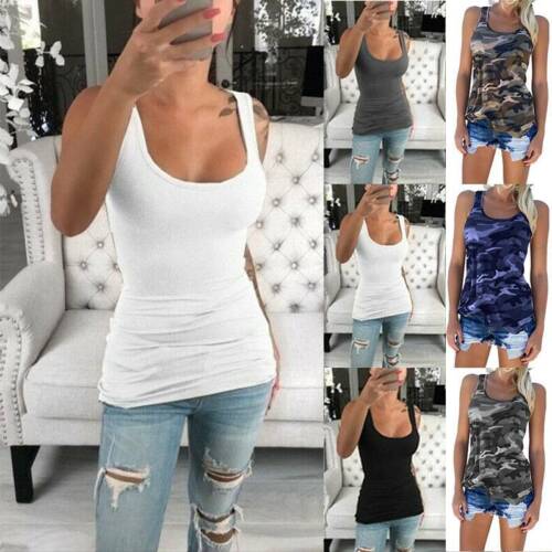 Plus Size Womens Camouflage Sleeveless Vest Tank Tops Casual Camisole Tee Blouse