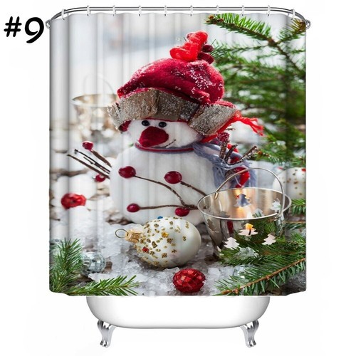 Christmas Home Decor Waterproof Shower Bath Curtain with Hooks Bathroom Decor