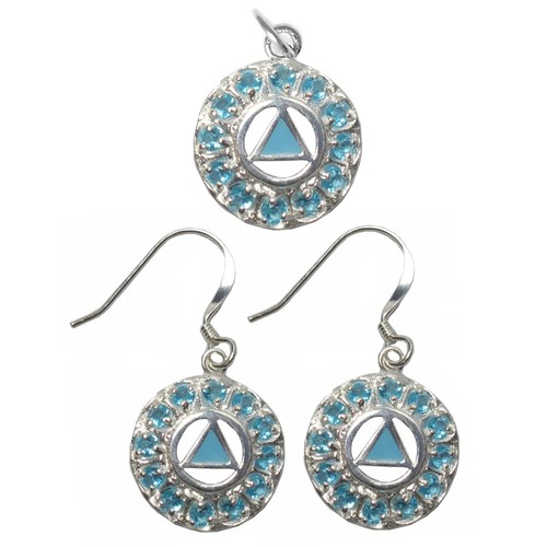 AA Alcoholics Anonymous #1217 AA Glitzy Pendant #961 with Hook Earrings Ster.