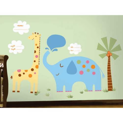 Details about  / JUNGLE ANIMALS WALL DECALS Elephant Giraffe Palm Tree Stickers Baby Decor