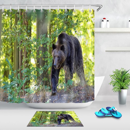 72x72/'/' Brown bear in the forest Bathroom Shower Curtain Waterproof 12 Hooks