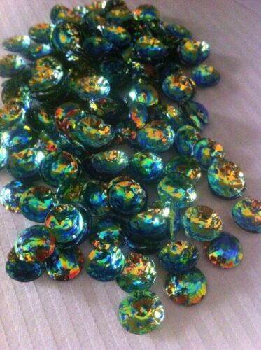 Cabochon Sequins 10mm Deep Turquoise Sea Green Gold Cup Dome x 50