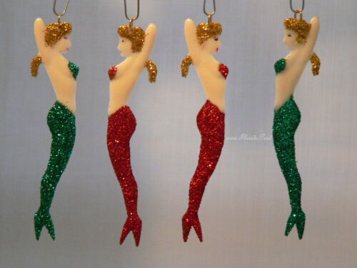 Details about  / 4 Very Cool Realistic Vintage Glitter Figural Mermaid Christmas Tree Ornaments
