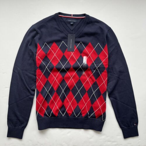 NWT Tommy Hilfiger Men/'s Argyle All Cotton Pullover V-Neck Sweater All Sizes NEW