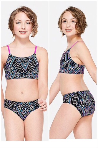 Justice Size 12 Girls Swimsuit Bikini Tie Dye Geometric Reversible