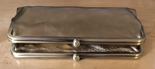 Nwt Women/'s Hobo Leather Double Frame Clutch Wallet Lauren Coin Metallic Gold