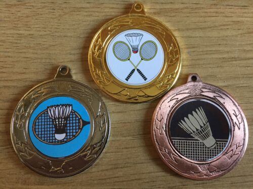 3 x Badminton médailles 40 mm Argent /& Bronze-Gravure Gratuite Centres /& rubans Or