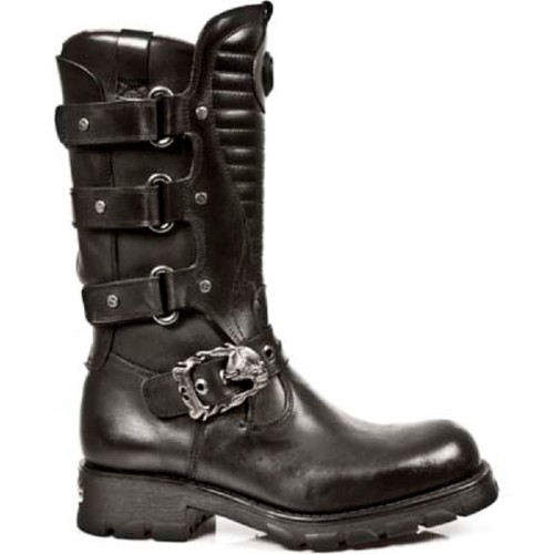 NEW ROCK 7604-S1 Mens Metallic Black Gothic Biker Western Metal Boots