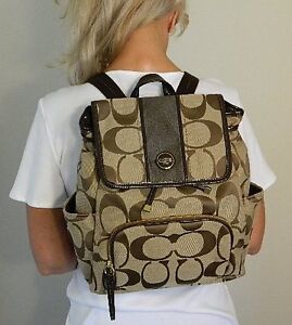 Coach * Khaki Mahogany Brown * Backpack * Signature Stripe * Diaper Bag * NWT | eBay
