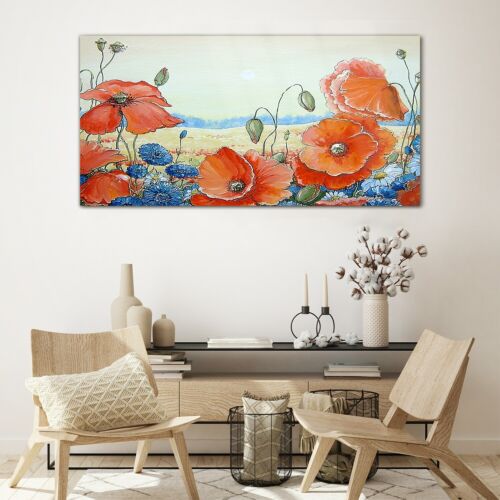 Painting Abstract Flowers Landscape Nature Glass Print 120x60 Wall Art Decor