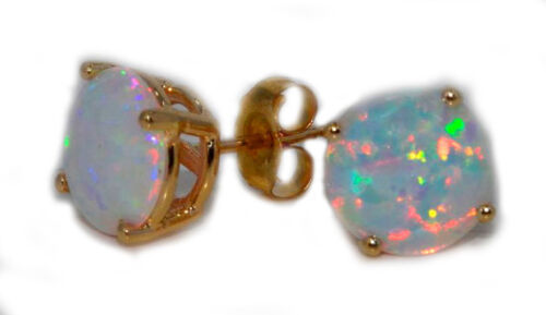 Opal Round Stud Earrings 14Kt Yellow Gold