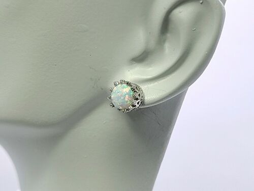 Details about   White Opal Classic Crown  7mm Stud  Earrings .925 Sterling silver 