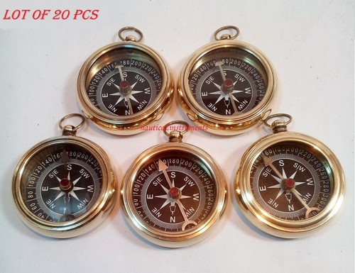 LOT OF 20 PCS VINTAGE STYLE BRASS POCKET COMPASS MINI LOCKET COMPASS