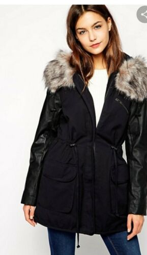 French Connection Snow Rhumba Hooded Parka Coat With Faux Fur RRP £190.00