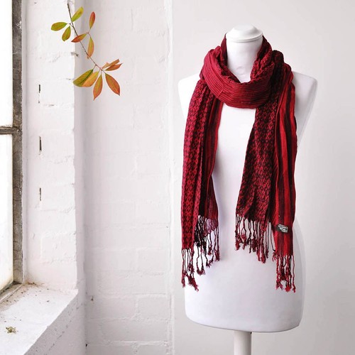 Unisex Crinkled Stripe Scarf Woven Fabric Neck Long Warm Scarf