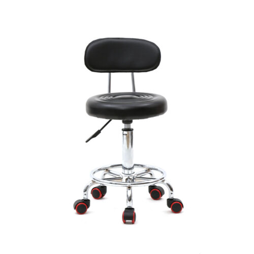 Round Salon Barber Swivel Stool Adjustable Chair with Back and Line Black