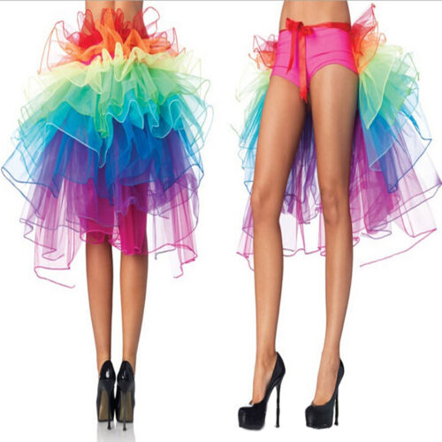 Rainbow Neon Rave Dance Ballet Tutu Ruffle Tiered Fancy Skirt Clubwear XmasRI 