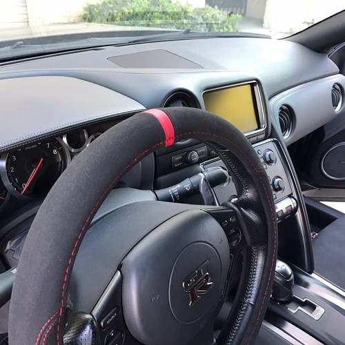9268 Black Suede Red Sight Line Racing Steering Wheel Cover Overlay