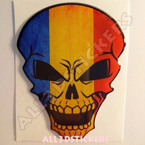 Sticker Flag Romania Skull Adhesive Decal Resin Domed Car Moto Tablet 3D 