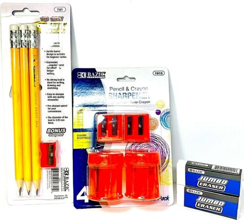 Set4 Pencil//Crayon Sharpener with Metal Cutter,+3Jumbo Pencils and 2Jumbo Eraser