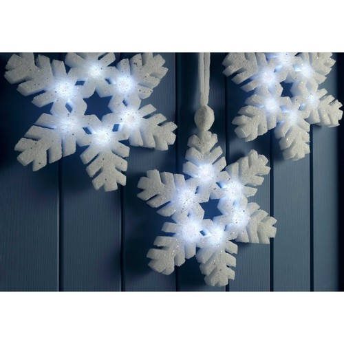 Pack of 3 Pre-Lit Poly Cotton Light Up Snowflake Decoration 30cm
