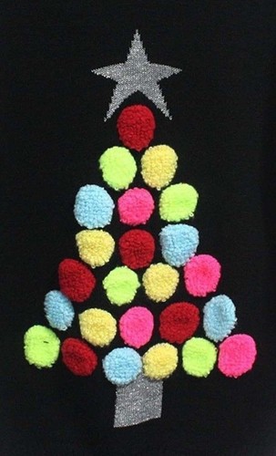 Ladies//Men Knitted Multi Colour 3D Pom Pom Christmas Tree Jumper Womens Xmas Top
