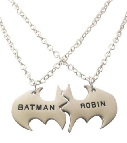 Batman and Robin BFF 2 Piece Bat Shield Metal Necklace 18/" Chain