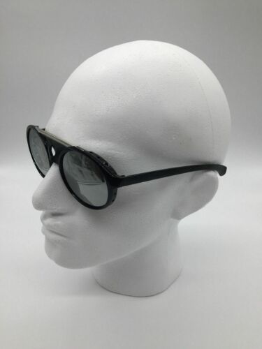 Men/'s Black Brow Frame Silver Mirror Lenses Round Sunglasses 100/% UV 400