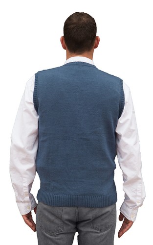 TINKUY PERU 100/% Alpaca Mens V-Neck Cable Knit Sweater Steel Blue Button Up Vest