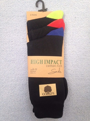 NUOVA Linea Uomo Ragazzi Calze Ricche Di Cotone Colorato Nero Tacco Calzini UK 6-11