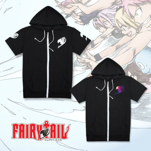 Fairy Tail Guild Natsu Hoodie Short Sleeve T-Shirt Zip-Up SweatShirt Hooded Coat