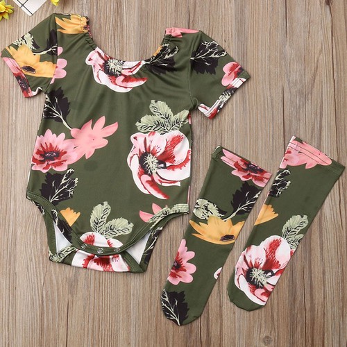 2pcs Newborn Infant Baby Girls Boy Tops Floral Romper+Leg Warmer Outfit Set