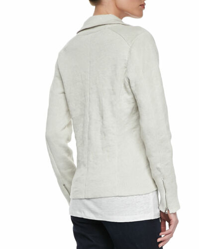 Details about   Eileen Fisher Cotton Metallic Bone Knit Notch Collar Zip Sleeve Jacket $308 