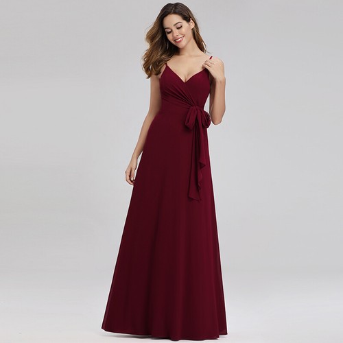 UK Ever-Pretty Chiffon V Neck Long Bridesmaid Dresses A Line Evening Party Gowns