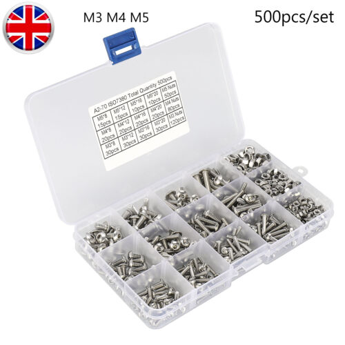 UK 500X Stainless Steel M3//M4//M5 Precise Screw Bolts Nuts Hex Head Cap Tool