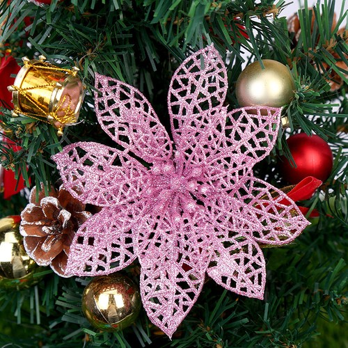 Glitter Hollow Artificial Flower Xmas Tree Ornament Birthday Party Decor Supply