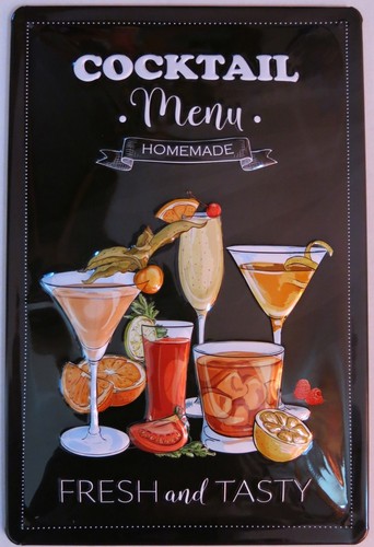 COCKTAIL MENU BLECHSCHILD mit PRÄGUNG 20 x 30 cm BAR