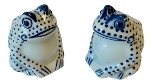 Frog Salt and Pepper Shakers Porcelain Blue and White