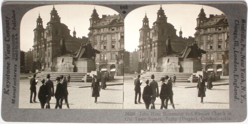 Czechoslovakia From 1200 Card Set #648 Keystone Stereoview Town Square Prague 
