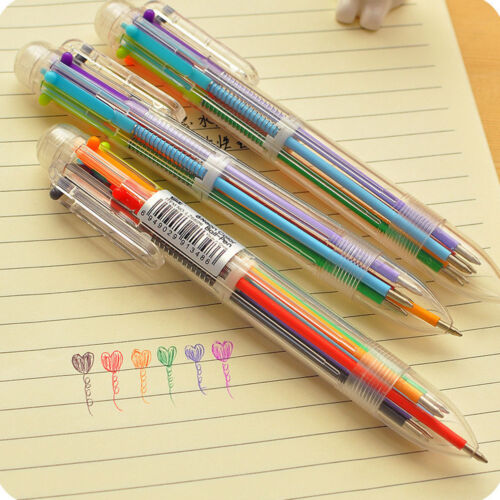 Hot 6in1 Multicolor Rainbow Ballpoint Ball Point Pen Students Office Stationery 